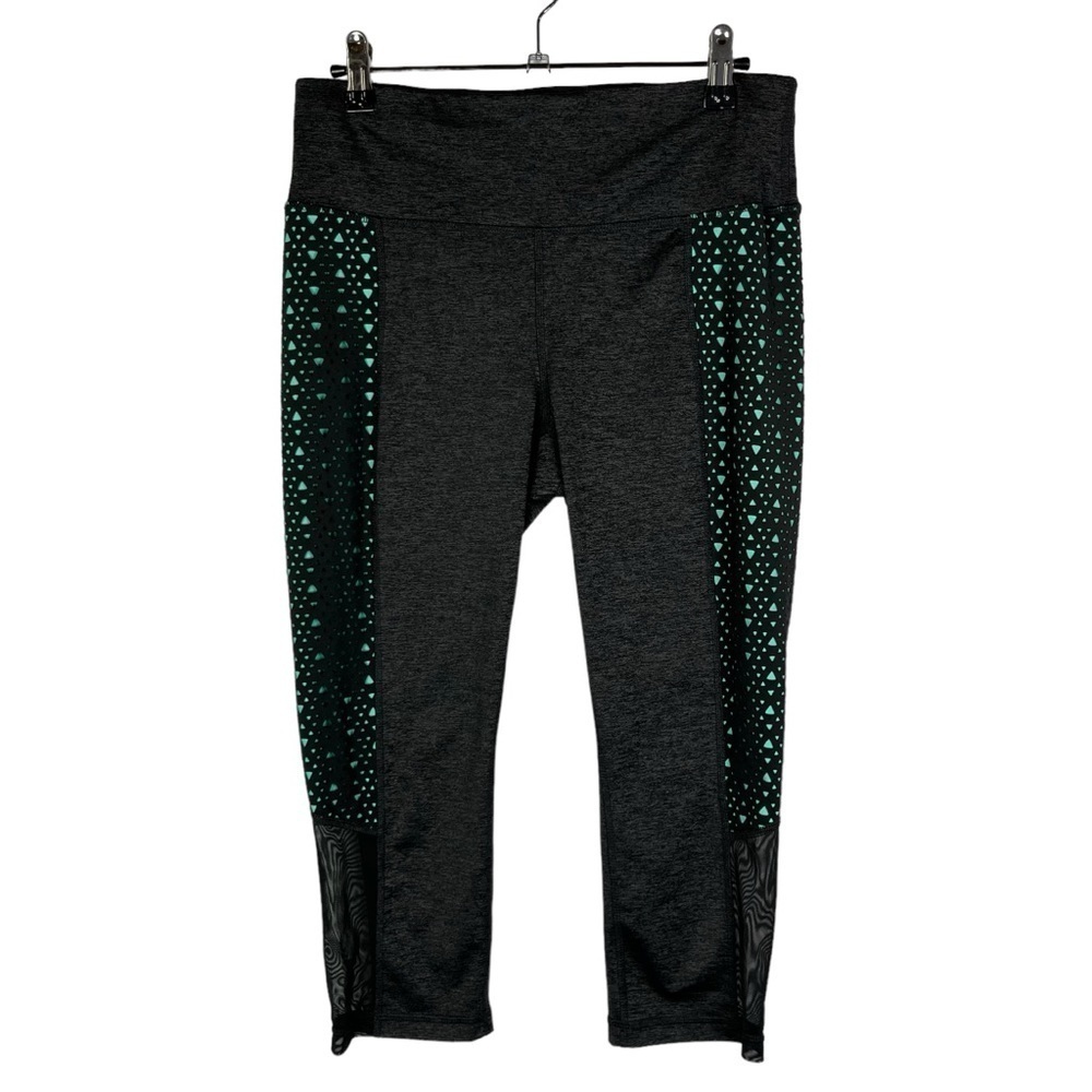 Xersion Dark Gray‎ Aqua Blue Side Eyelet Cropped Athletic Leggings M